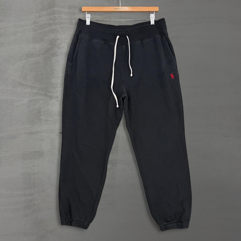 Polo Ralph Lauren Sweatpants Black Red Pony Logo Fleece Joggers Large